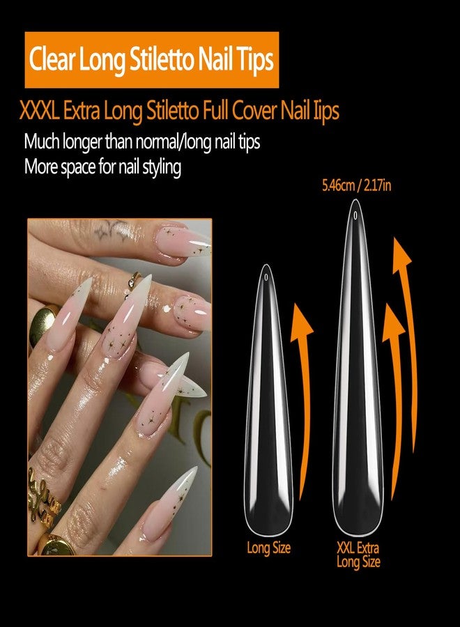 Dudjndjd 240PCS Extra Long Stiletto Nail Tips, 3XL Long Nail Tips Press On Nails, Full Cover No C Curve Stiletto Nails Tips Clear Artificial Acrylic Nails Tips for Salons Home DIY 12 Sizes - Image 2